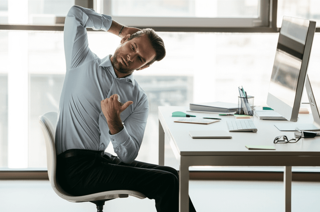 Professional performing desk-friendly exercises